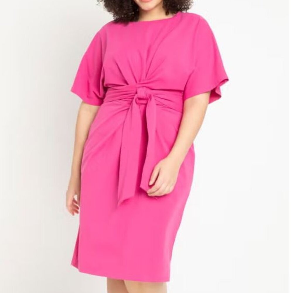 ELOQUII Cross Front Flutter Sleeve Dress Cobalt Pink